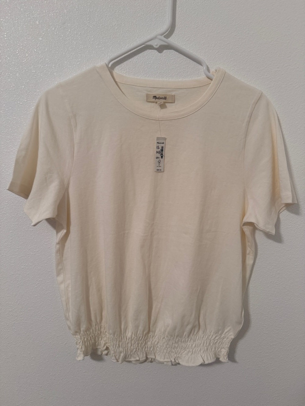 Madewell Cream Short Sleeve Smocked-Hem Tee